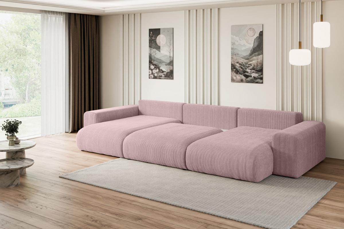 WOHNLANDSCHAFT mit Schlaffunktion ESKAR-U -364x176x72cm Rosa Cord - Schwarz/Rosa, Holzwerkstoff/Kunststoff (364/72/176cm) - ALTDECOR