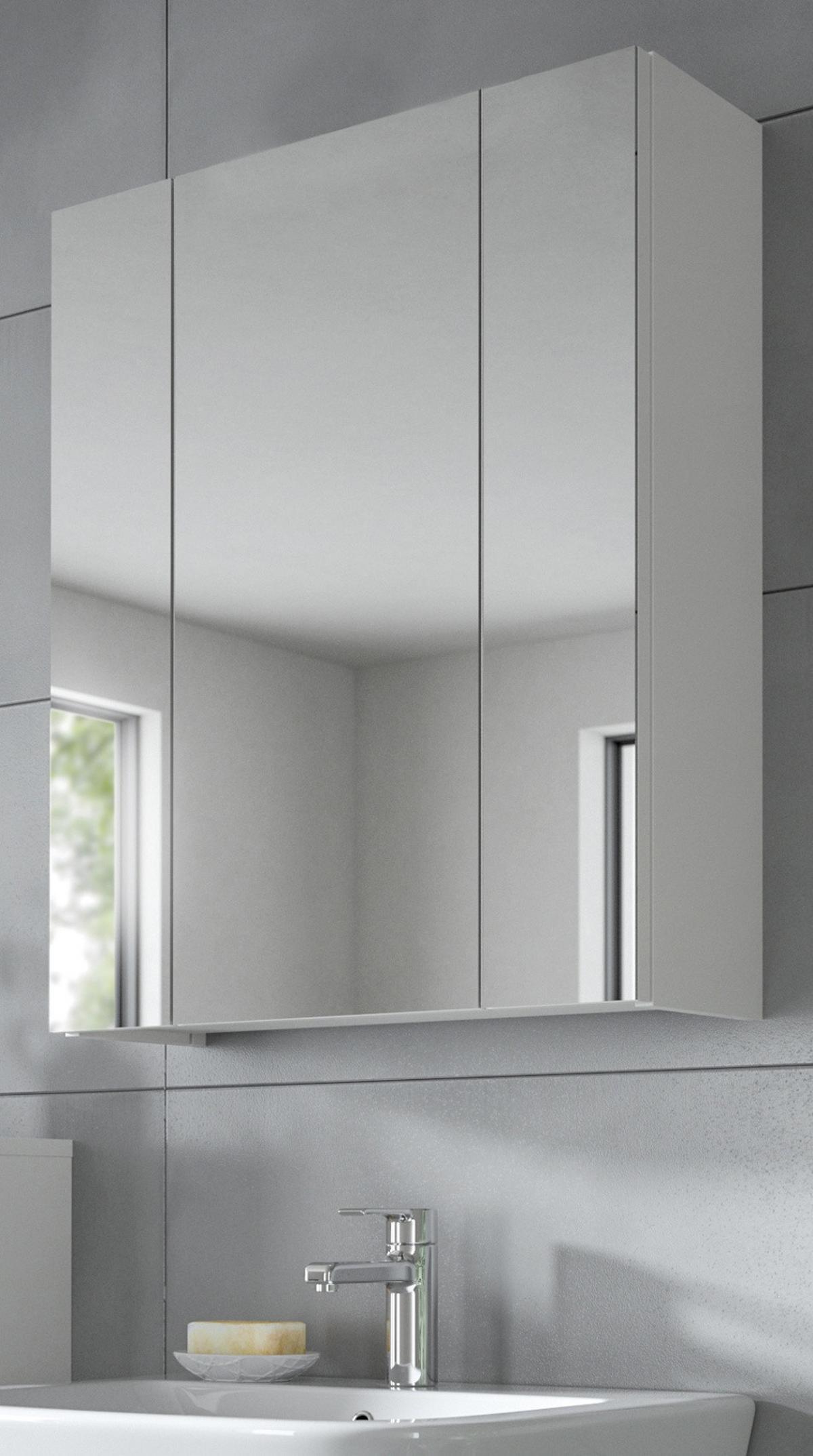 SPIEGELSCHRANK weiß 60 cm, Badschrank 3-türig - Weiß, Glas/Holzwerkstoff (60/70/18cm) - Inn.Furn