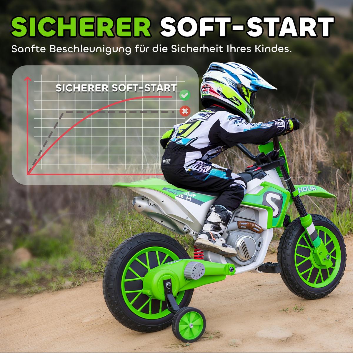 ELEKTROMOTORRAD Kindermotorrad Kinderfahrzeug Elektrofahrzeug Grün+Weiß - Grün, Kunststoff (106.5/51.5/68cm) - HOMCOM