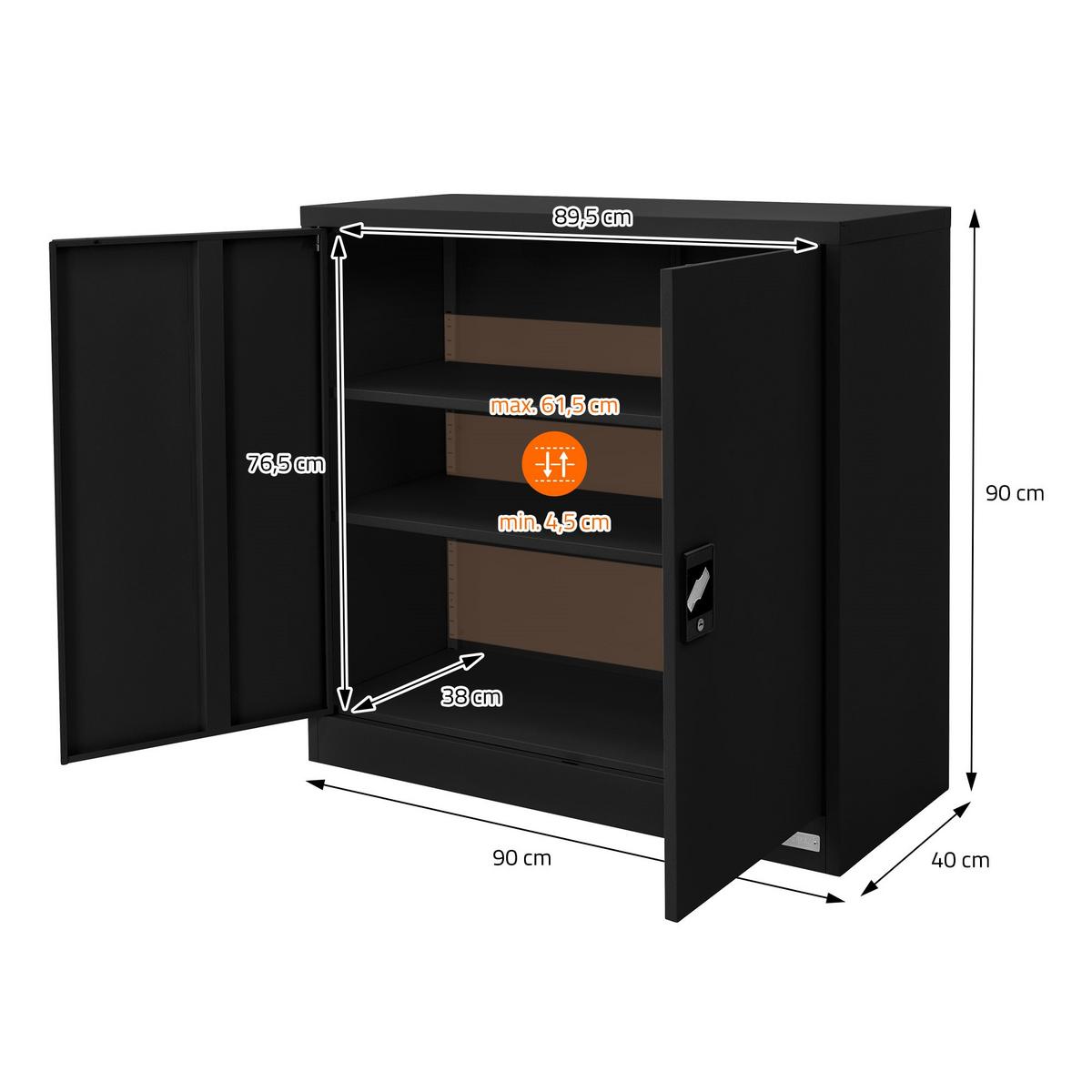 AKTENSCHRANK 90x40x90 cm Schwarz aus Stahl - Schwarz, Metall (40/90/90cm) - ML-DESIGN