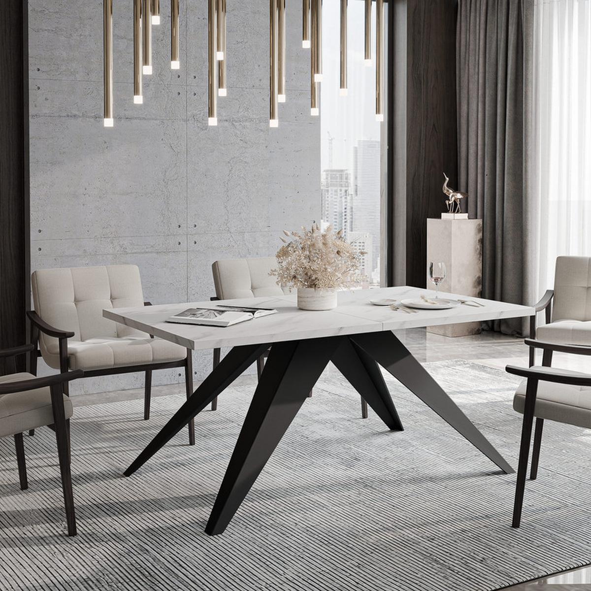 AUSZIEHTISCH XANDRO 160/90/76 cm mit Metallgestell, Schwarz / Bianco - Perlmutt/Schwarz, Holzwerkstoff/Metall (90/160/76cm) - Idohome
