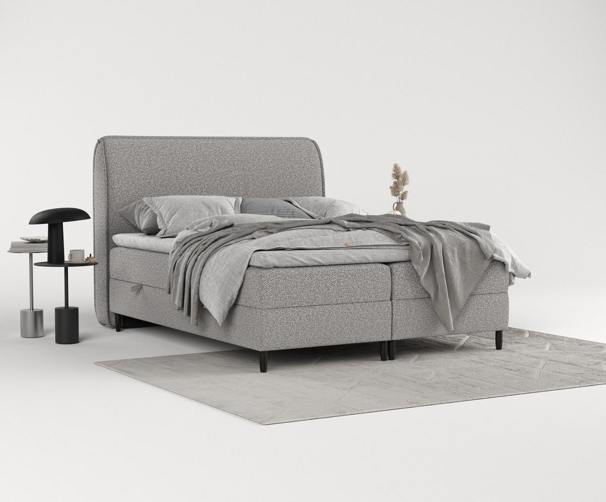 BOXBETT Lunaro 120/200 cm Grau im Bubble Stoff - Schwarz/Grau, Holz/Holzwerkstoff (120/200cm) - AltaBeds