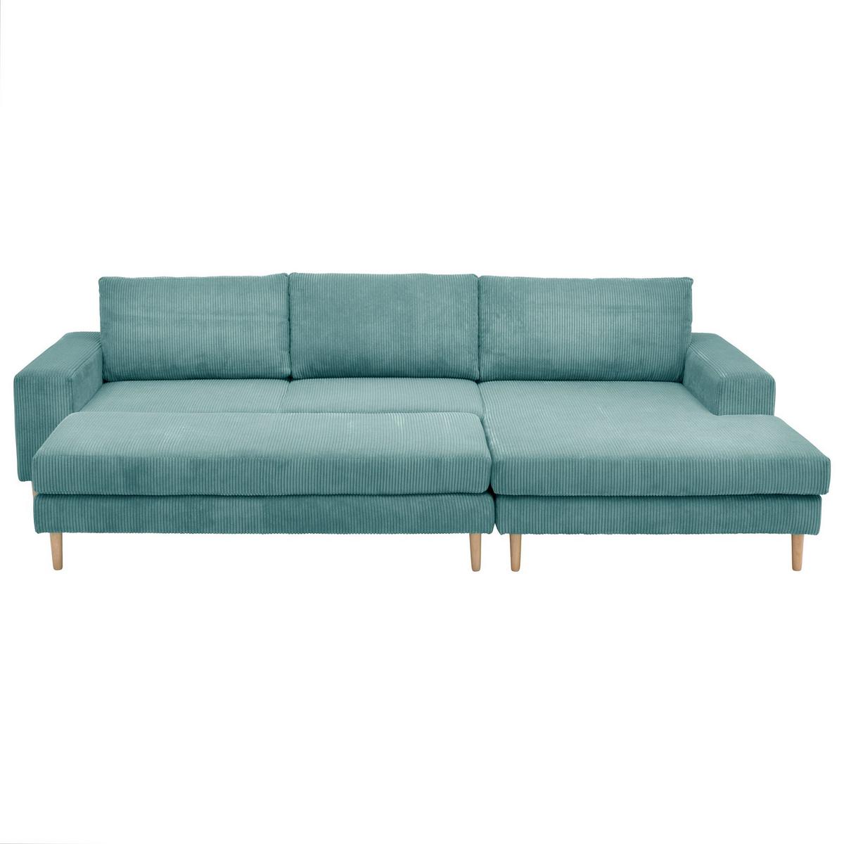 SOFA mit Longchair rechts Kaylynn Cordstoff eisblau - Pastellblau, Kunststoff (175/294cm) - 58aufmkessel