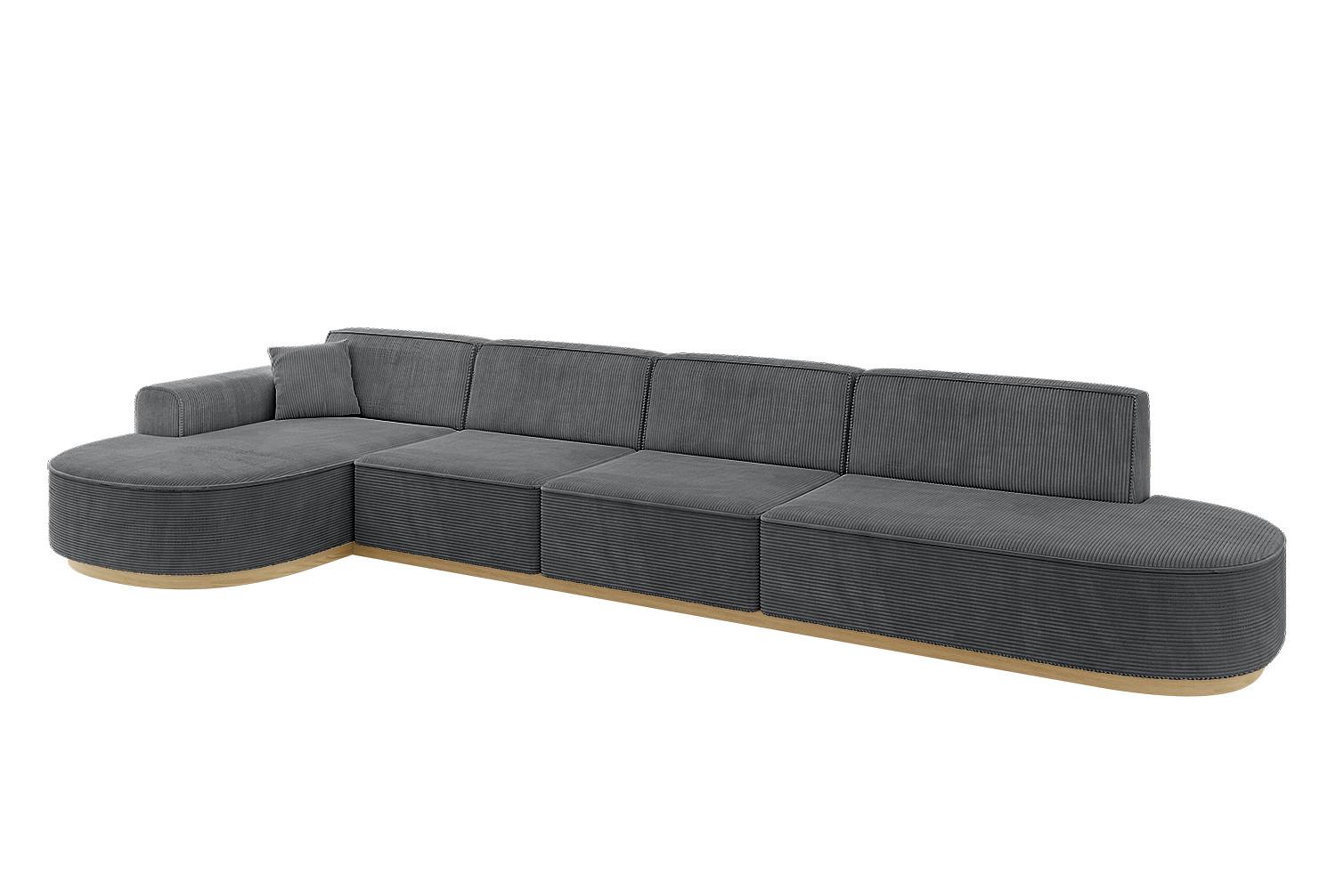 ECKSOFA Ottomane Links MARI-L3-v2 - 413x171x83 cm Dunkelgrau Cord - Dunkelgrau, Holzwerkstoff/Textil (413/171cm) - ALTDECOR