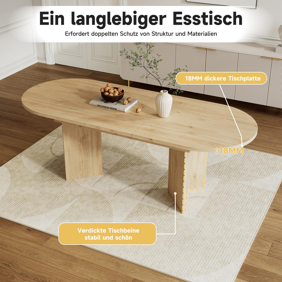 ESSTISCH ausziehbarer eiche-optik 120 bis 160 cm, oval mit abgerundeten ecken - Eichefarben, Holzwerkstoff (80/160/75.5cm) - Urban Meuble