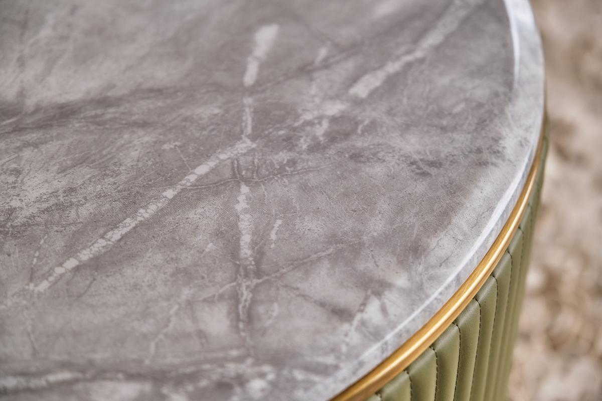 COUCHTISCH MARIA Grün Marmor, Kunstleder - Olivgrün/Braun, Stein/Metall (70/130/45cm) - KAWOLA