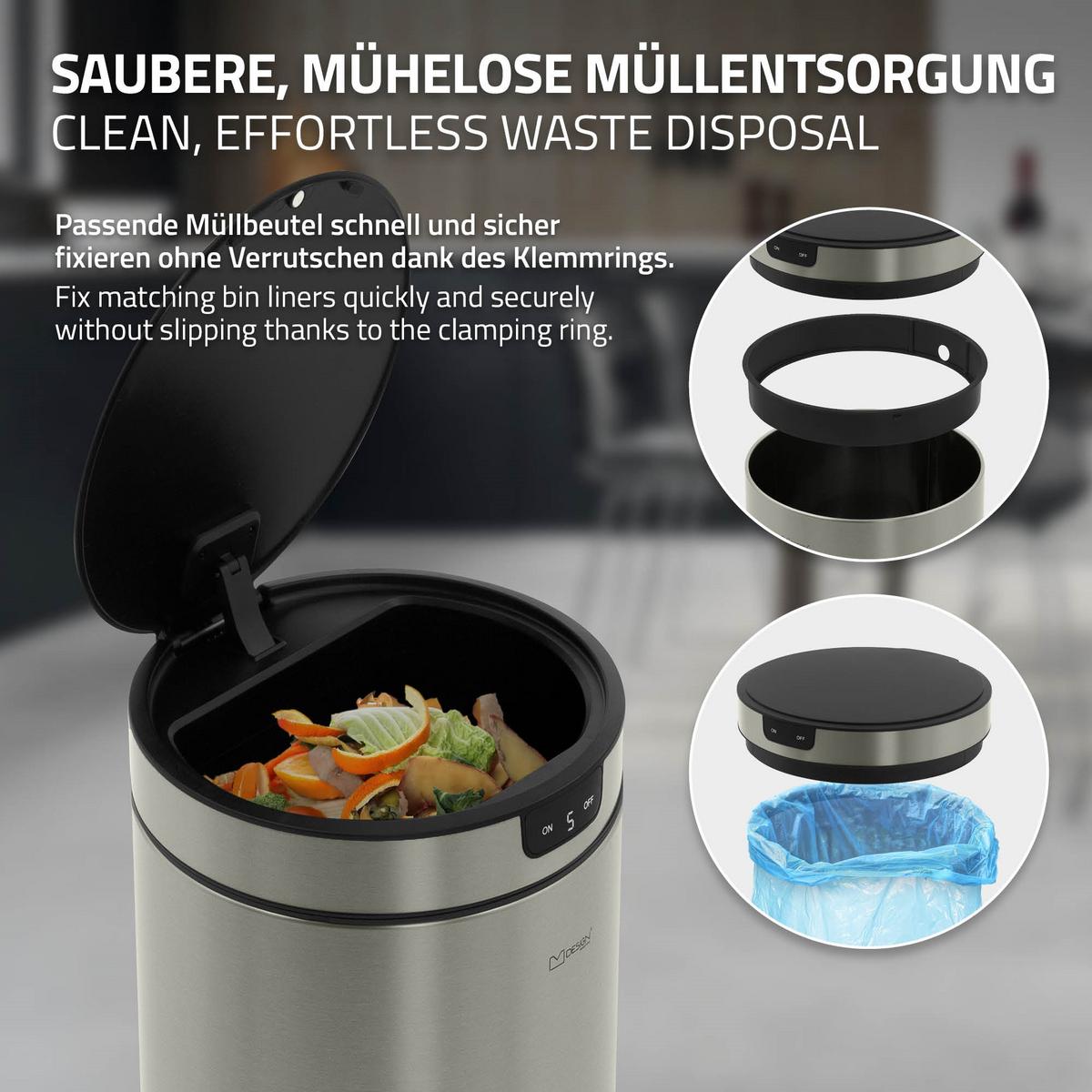 MÜLLEIMER mit Sensor 30L rund aus Edelstahl Silber - Silberfarben, Metall (29/52/29cm) - ML-DESIGN