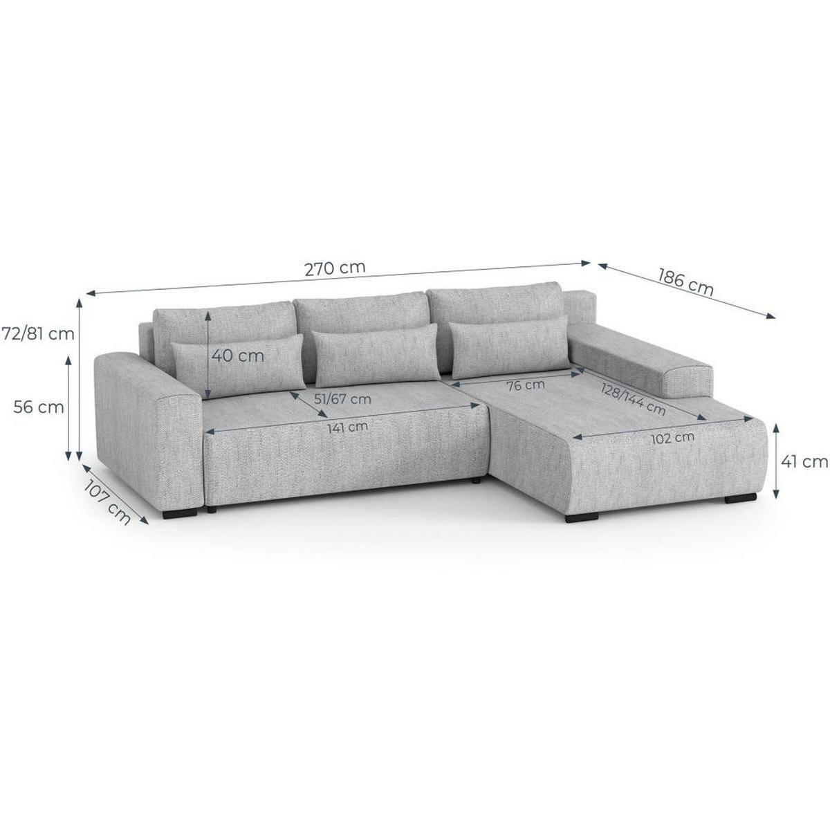 ECKSCHLAFSOFA Benny hellgrau rechts - Silberfarben/Schwarz, Kunststoff/Textil (271/185cm) - Beautysofa
