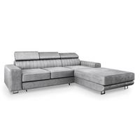 ECKSOFA NOTO R-S Hellgrau Velours-Stoff mit Schlaffunktion - Silberfarben/Hellgrau, Holz/Textil (267/190cm) - MASSENO
