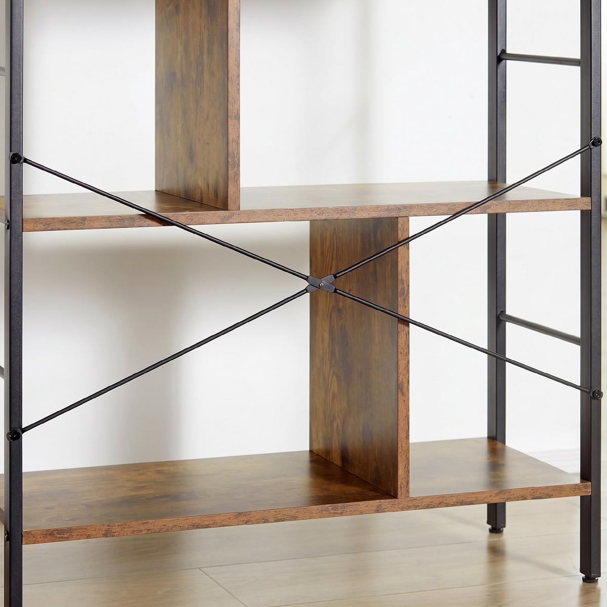 BÜCHERREGAL Spanplatte Metall Rustikal-Braun - Schwarz/Braun, Holzwerkstoff/Metall (30/157.5/77cm) - HOMCOM