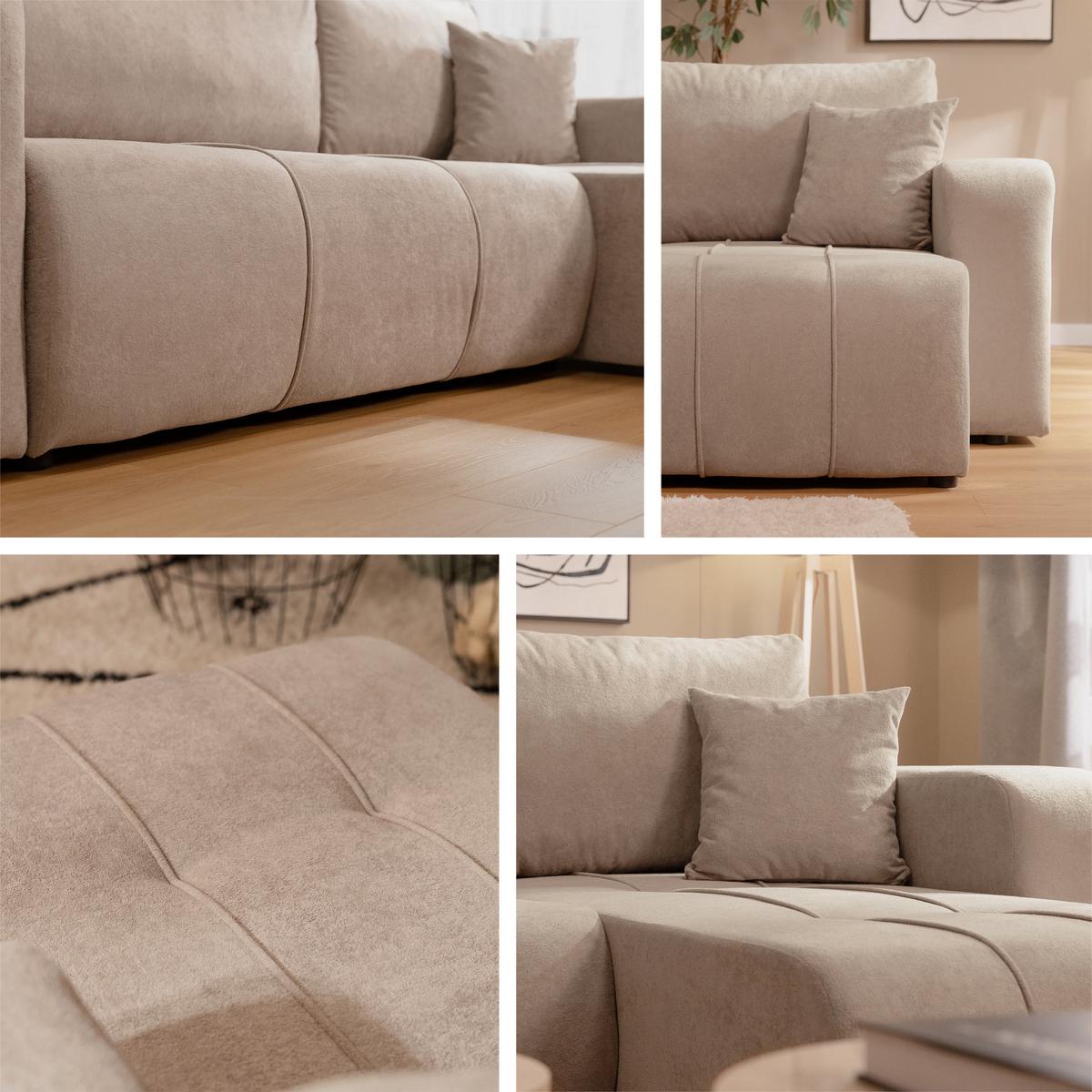 ECKSOFA Furyn Boucle - Schwarz/Naturfarben, Holzwerkstoff/Kunststoff (244/145cm) - MIRJAN24