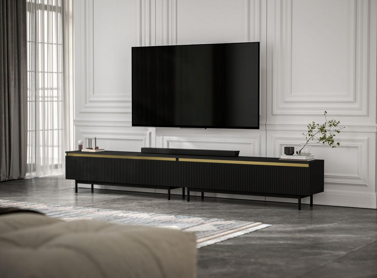 TV-LOWBOARD 2er-Set Selene Schwarz matt 280 cm mit Metallrahmen - Schwarz, Holzwerkstoff/Metall (280/44/35cm) - Meble Lindner