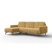 ECKSOFA FEBE 4-Sitzer LINKS, safranfarbener Chenille-Stoff - Gelb/Schwarz, Holz/Textil (264/157cm) - Wozimo