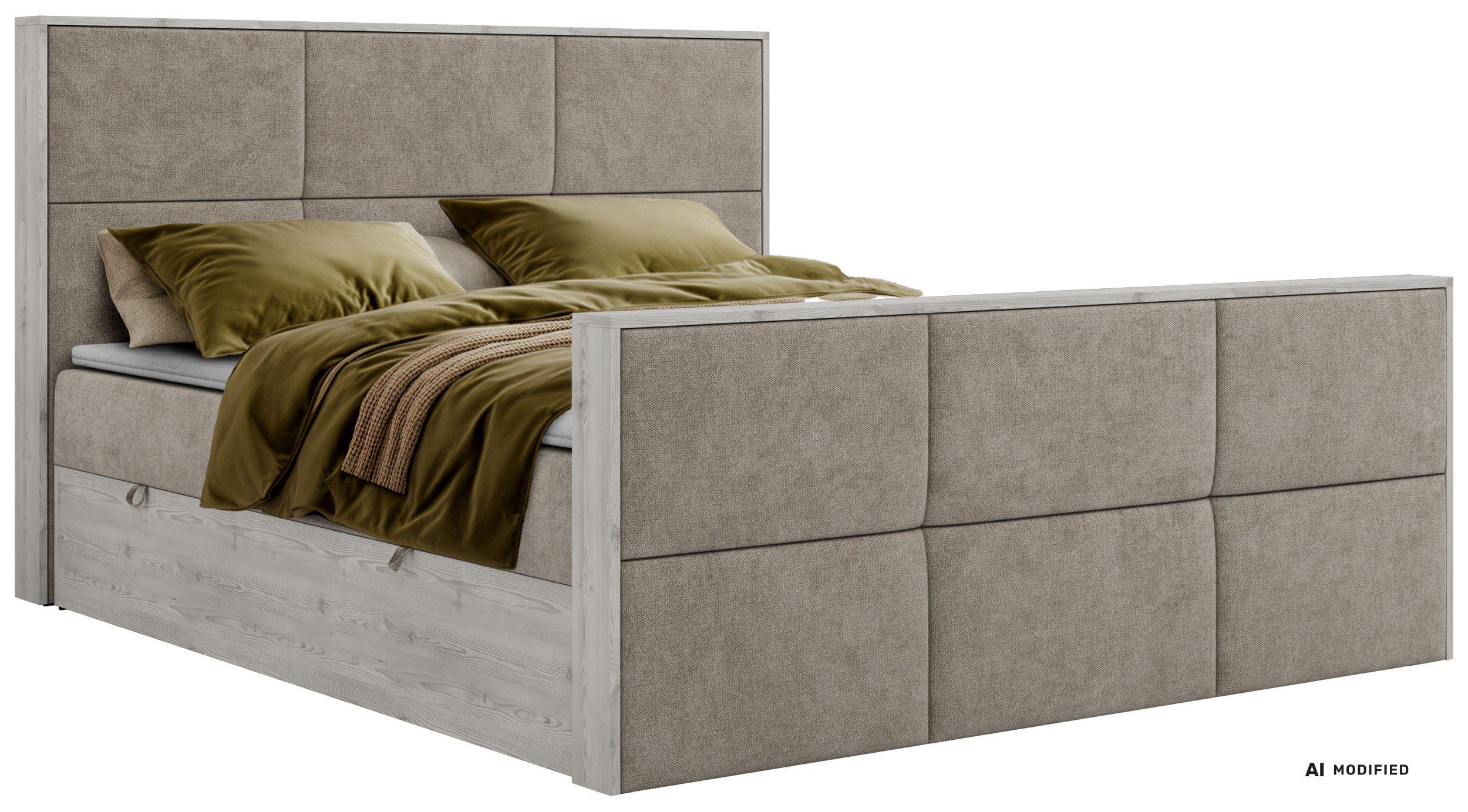 BOXBETT DELNOR DUO 200/200 - Greige Stukture - Topper Visco - H3 - Greige/Schwarz, Kunststoff/Textil (200/200cm) - MKS