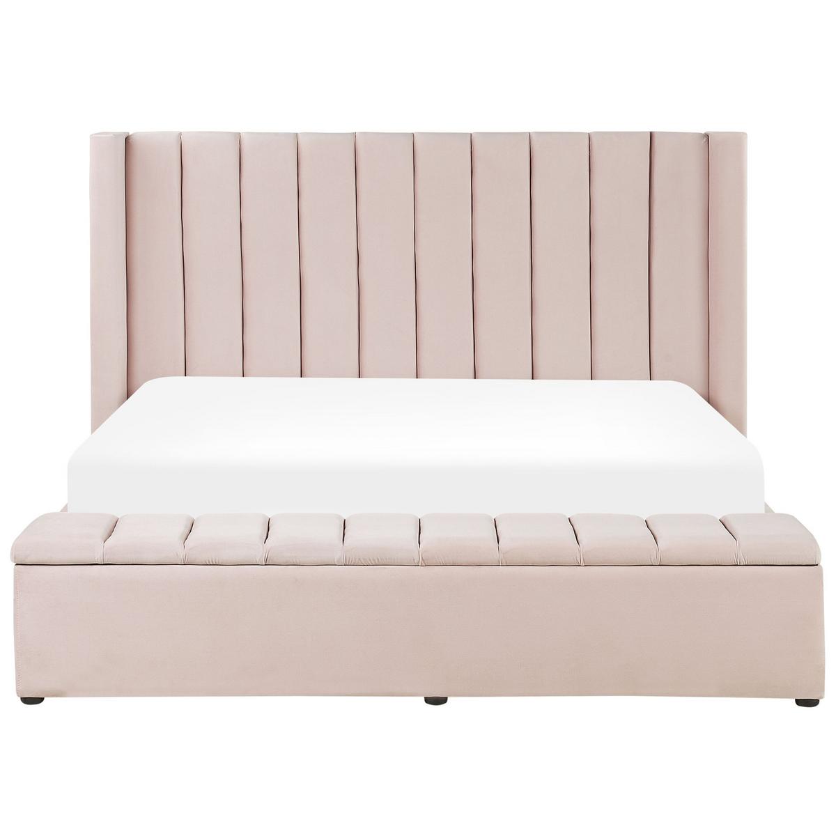 WASSERBETT mit Stauraumbank 180/200 Samtstoff Pastellrosa Noyers - Pink, Textil (180/200cm) - Beliani
