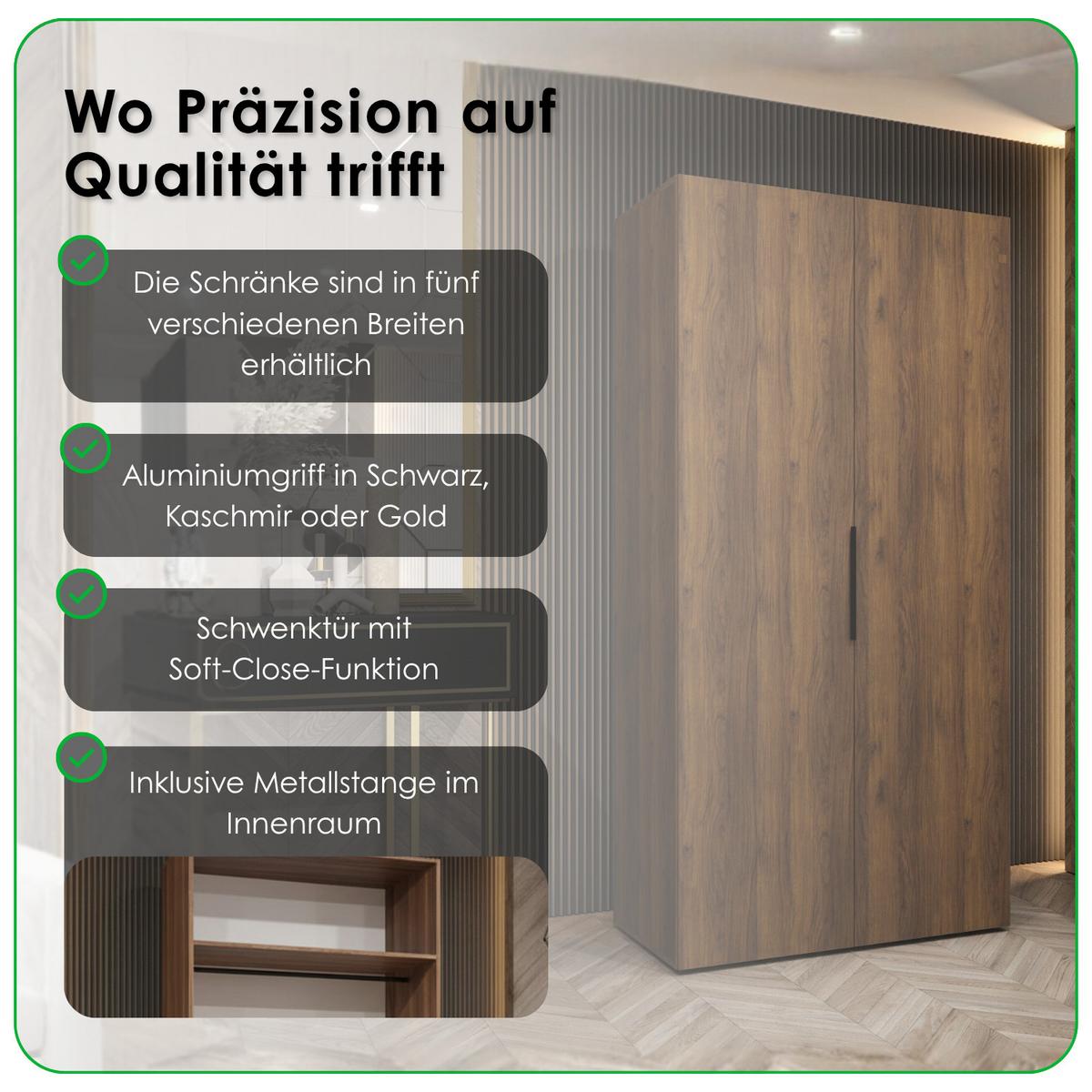 DREHTÜRENSCHRANK 202/100/52 2-türig - Kaschmir/Goldfarben, Holz (100/202/52cm) - MÖBEL KRYSPOL