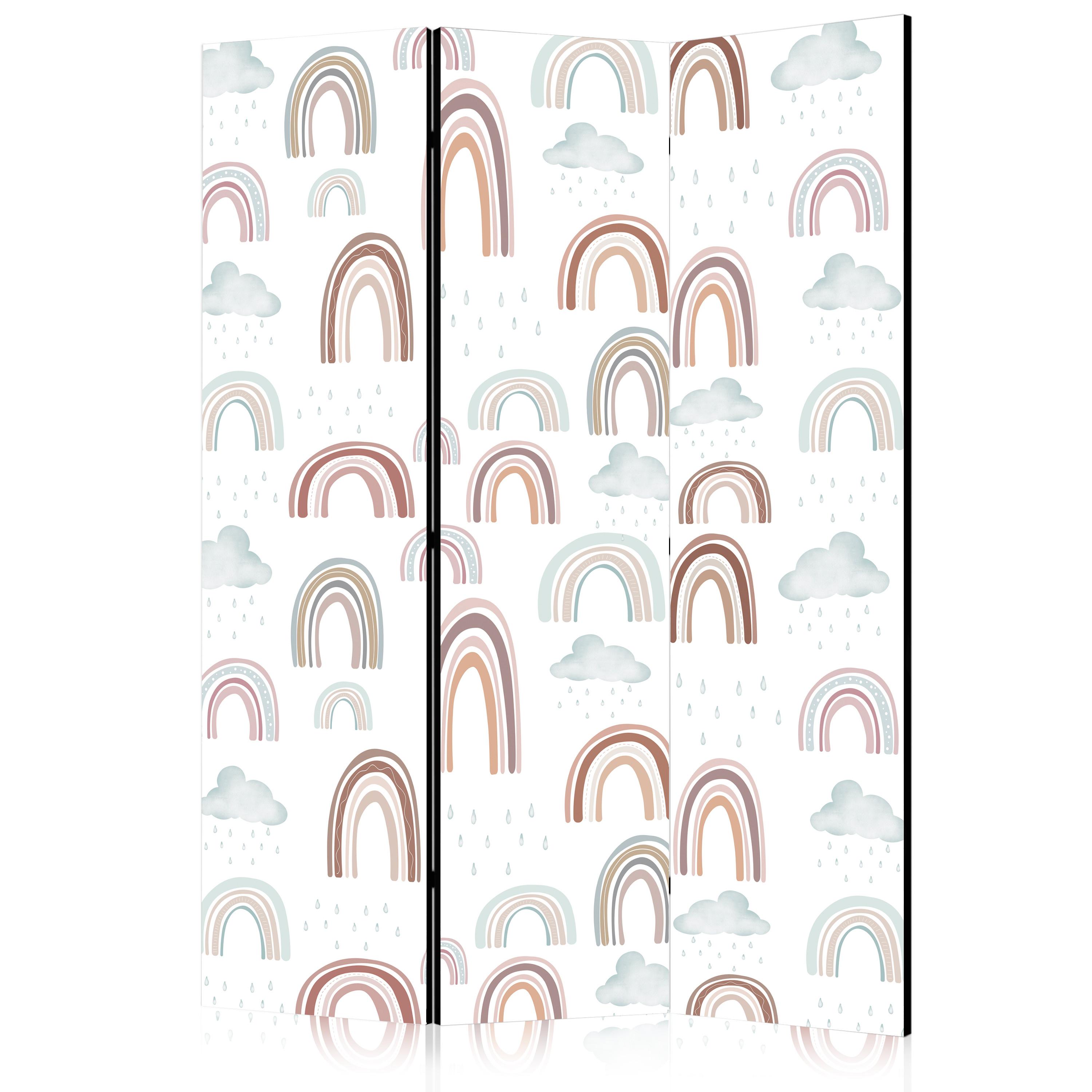 PARAVENT Akustik 3-tlg 135x172 cm Regenbogen Wolken - Multicolor, Holz/Textil (135/172/3cm) - Muralo