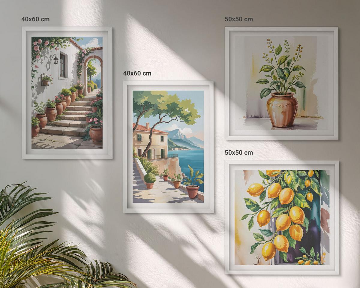 BILDER SET 4er Set - 50x50 cm & 40x60 cm Weißer Rahmen - Zitronenblüten am Meer - Weiß, Kunststoff (50/50cm) - TULUP