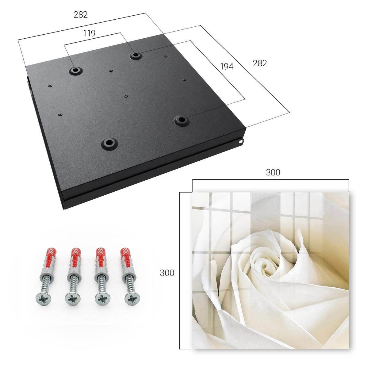 SCHLÜSSELBOX Schwarz 30x30 cm- Türöffnung nach rechts - Weiße Rose - Weiß, Metall (30/30/5cm) - TULUP
