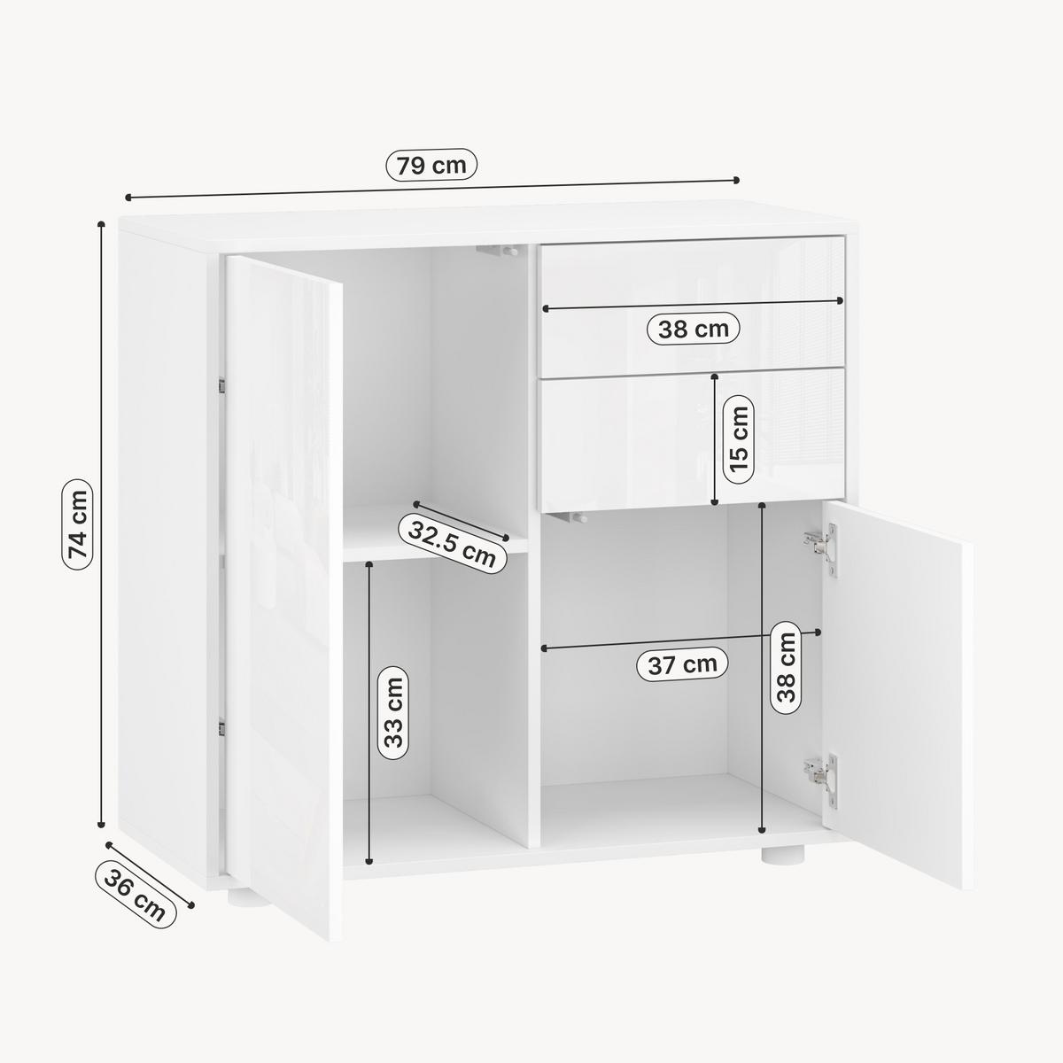 SIDEBOARD Paarl - Weiß Hochglanz, Holzwerkstoff (79/74/36cm) - [en.casa]