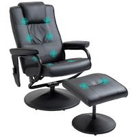 MASSAGESESSEL mit Hocker, Relaxsessel mit Liegefunktion, Massagefunktion Schwarz - Schwarz, Leder/Kunststoff (84/95/77cm) - HOMCOM