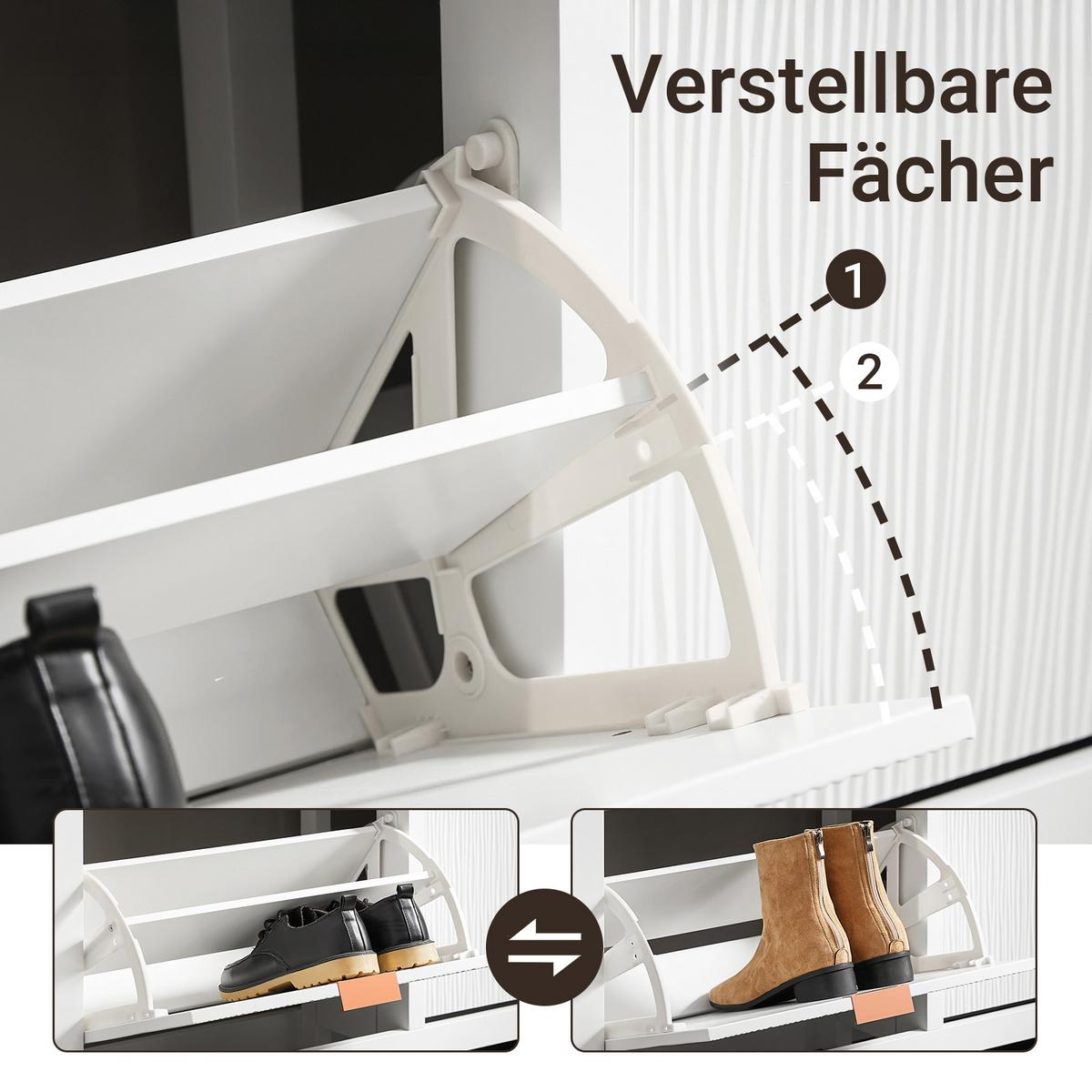 SCHUHSCHRANK Weiß 104x82x23cm - Weiß, Holzwerkstoff/Metall (104/82/23cm) - SoBuy