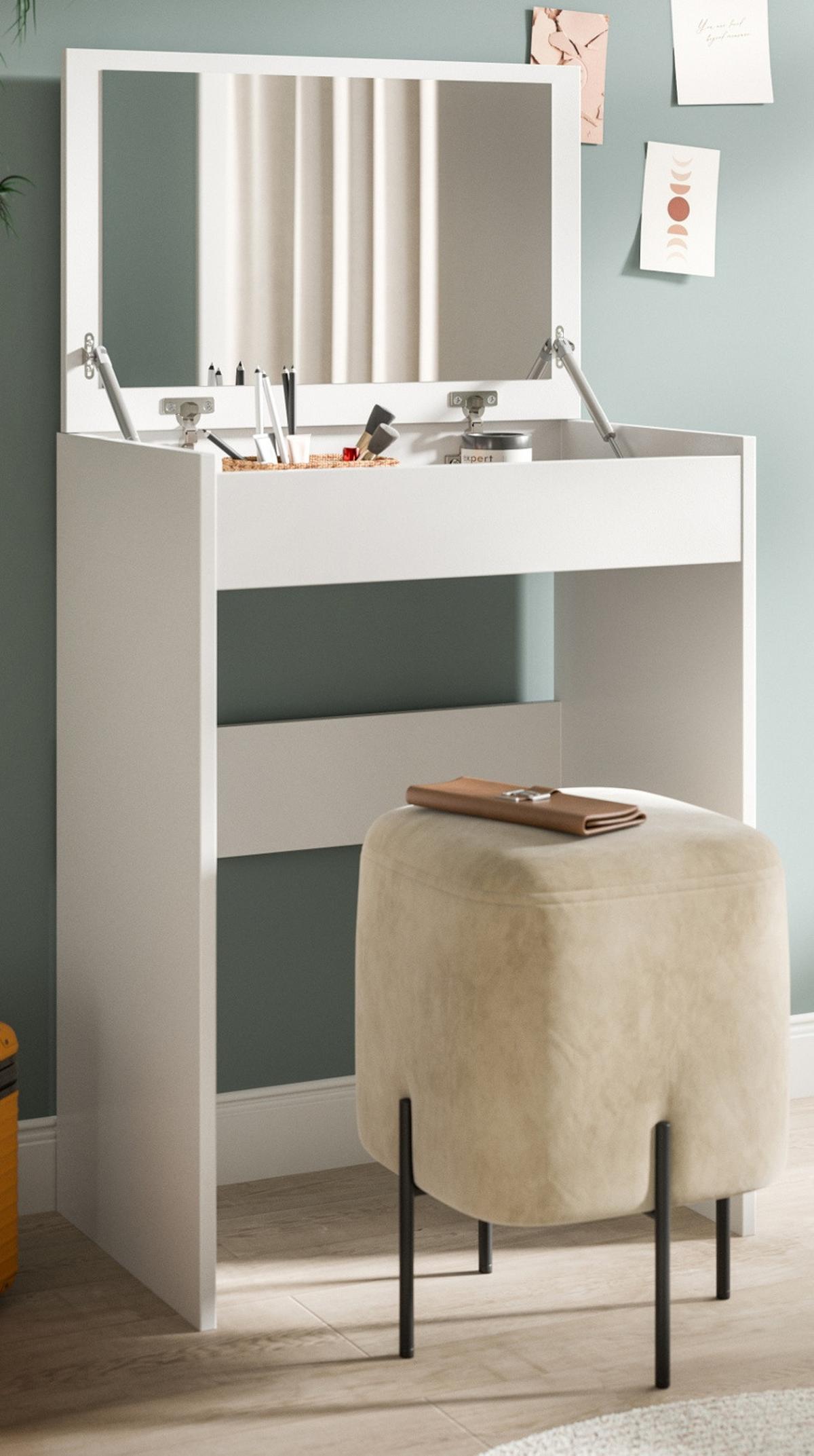 SCHMINKTISCH in weiß 62 x 84 cm, Kosmetiktisch mit Spiegel und Soft-Close - Weiß, Glas/Holzwerkstoff (62/84/40cm) - Inn.Furn