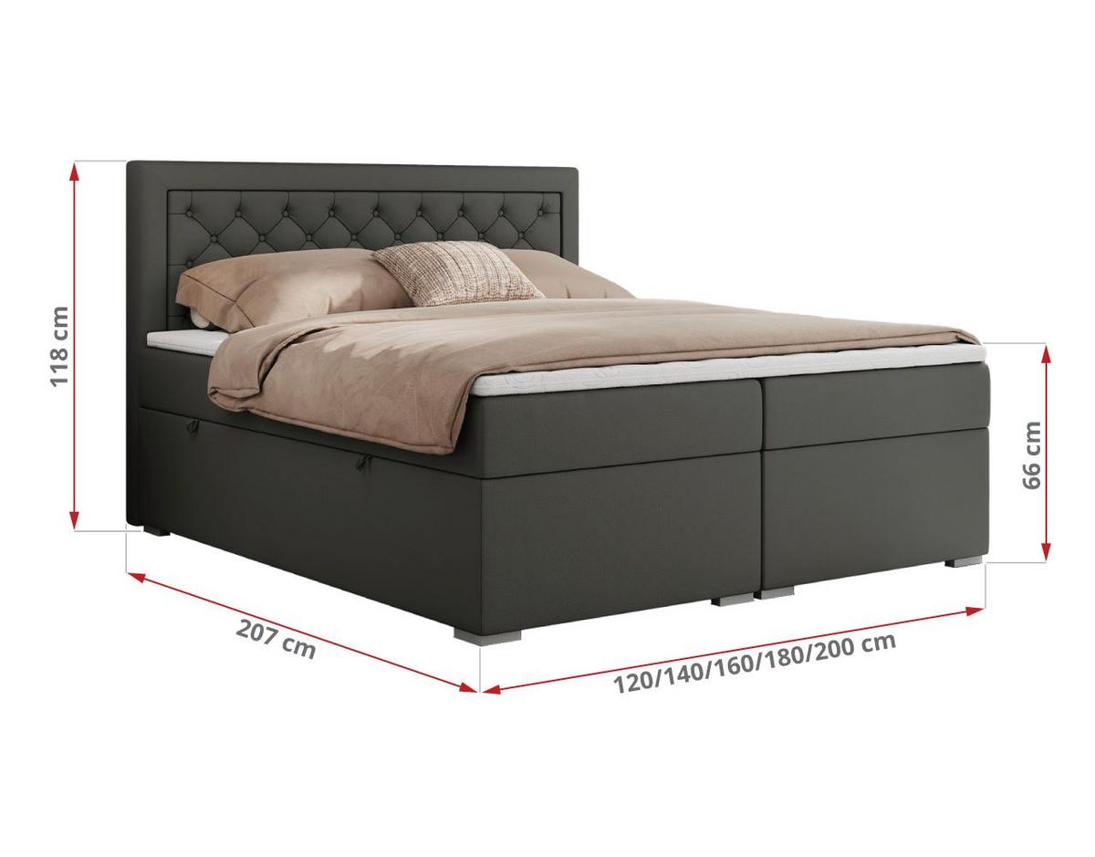 BOXBETT JASIR 120/200 - Dunkelgrau Kunstleder - H3 - Dunkelgrau, Holz/Textil (120/200cm) - MKS