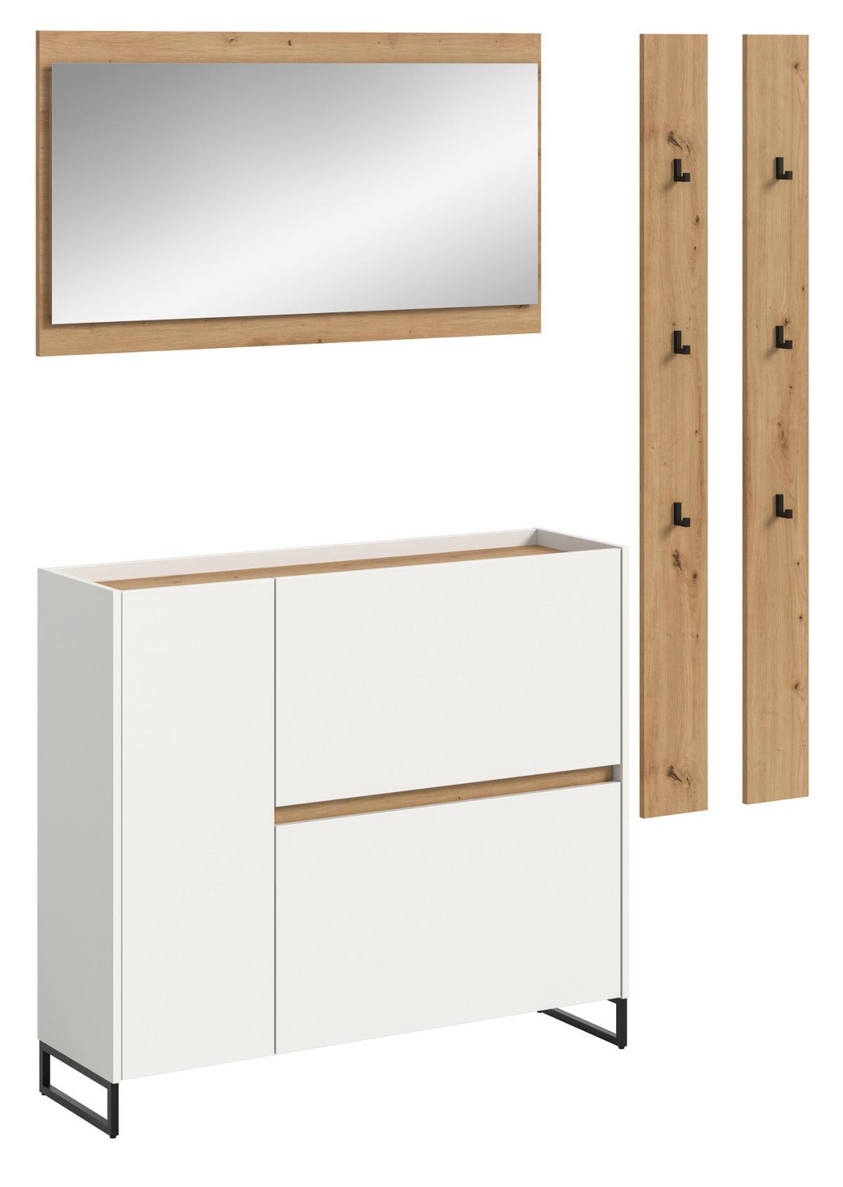 GARDEROBEN-SET weiß, Eiche Artisan 4-teilig 172 cm, Kombination mit Soft-Close - Schwarz/Weiß, Glas/Holzwerkstoff (172/197/32cm) - Inn.Furn
