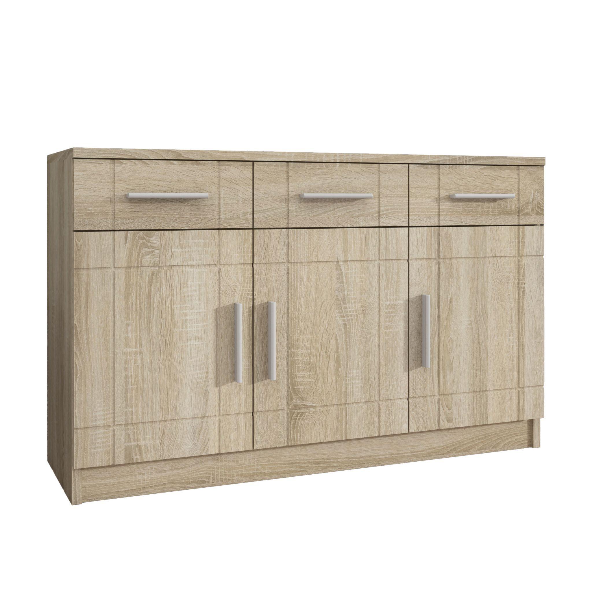 KOMMODE PERUGIA 103/70/37 cm mit 3 Schubladen 3 Türen Sonoma Eiche - Sonoma Eiche, Holzwerkstoff (103/70/37cm) - MASSENO