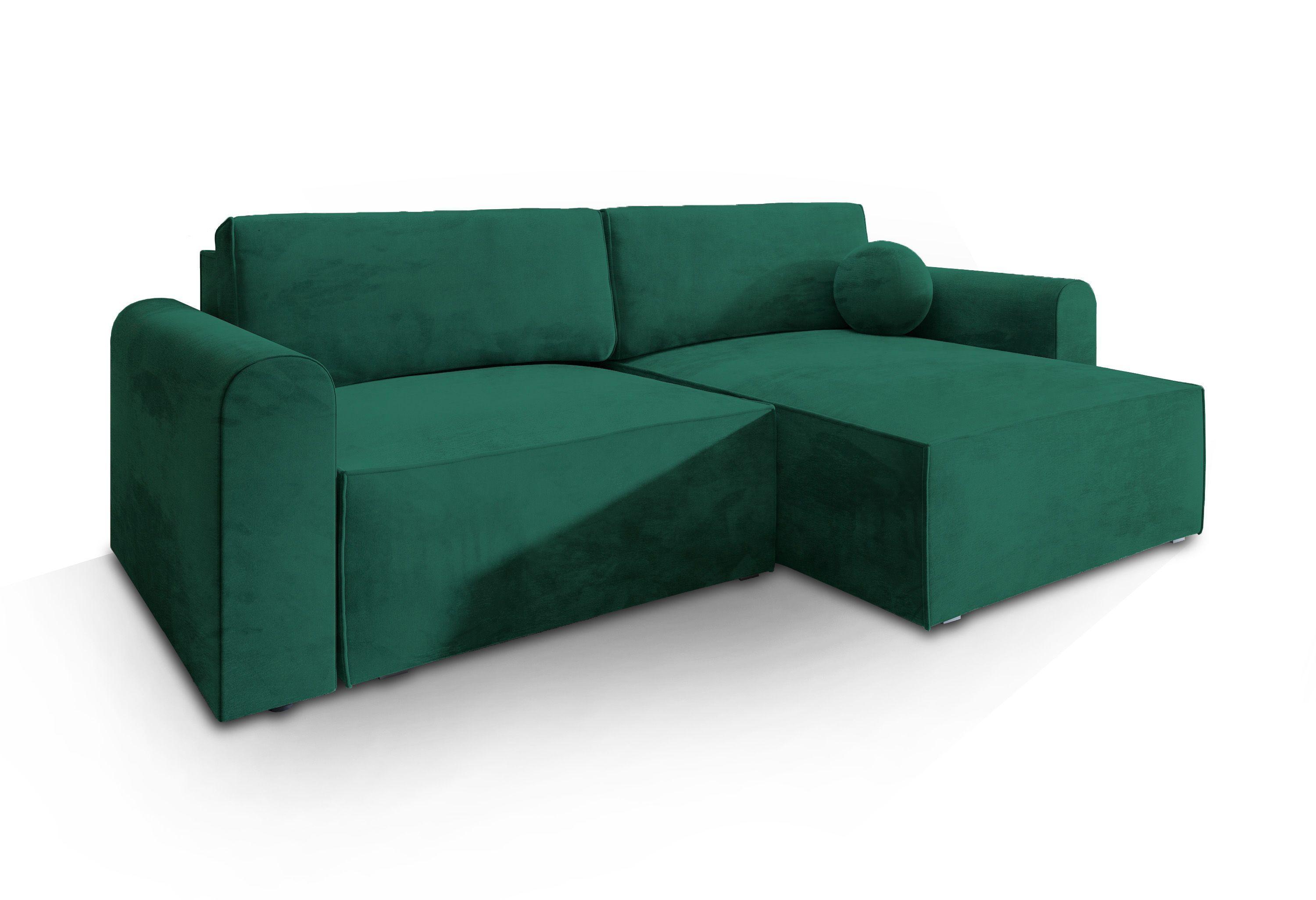 ECKSOFA FIANO M Grün Velours-Stoff mit Schlaffunktion - Grau/Grün, Holz/Kunststoff (245/148cm) - MASSENO