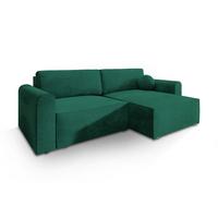 ECKSOFA FIANO M Grün Velours-Stoff mit Schlaffunktion - Grau/Grün, Holz/Kunststoff (245/148cm) - MASSENO