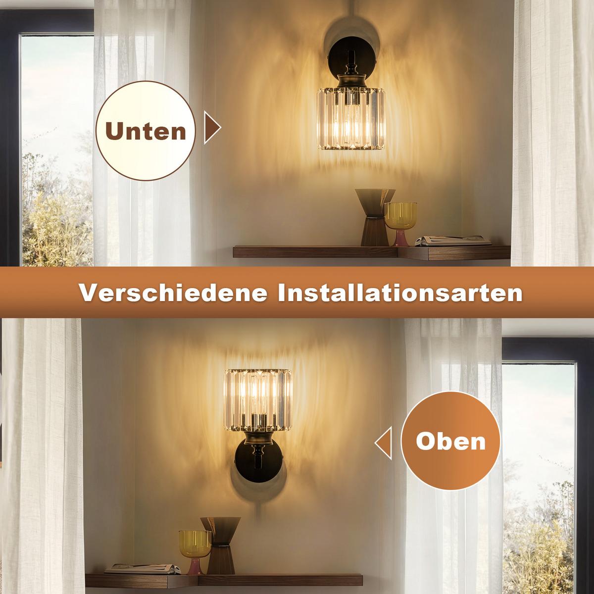 WANDLEUCHTE Irwen 13.6/13.6/23 cm - Schwarz, Glas/Metall (13.6/23/13.6cm) - ZMH