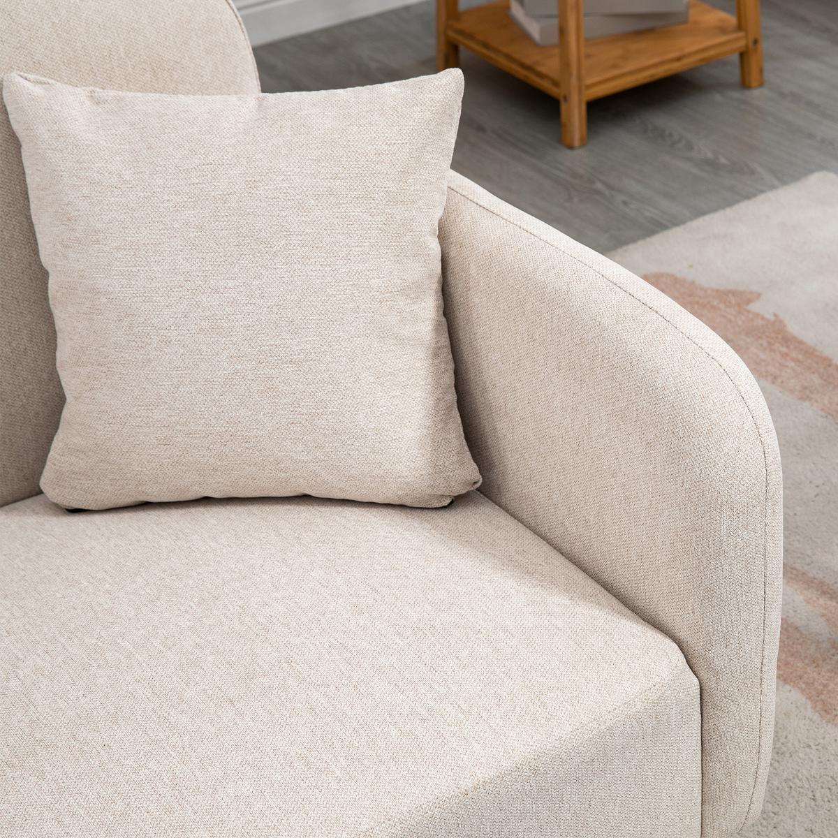 2 Sitzer Sofa, Couch mit 2 Wurfkissen, gepolsterter Doppelsofa mit Samtopik - Creme, Holz (70/80/130cm) - HOMCOM
