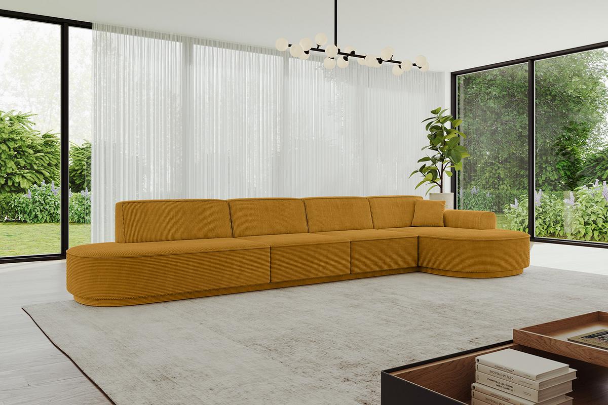 ECKSOFA Ottomane Rechts MARI-L3-v3 - 413x171x83 cm Senfgelb Cord - Gelb/Schwarz, Holzwerkstoff/Kunststoff (171/413cm) - ALTDECOR