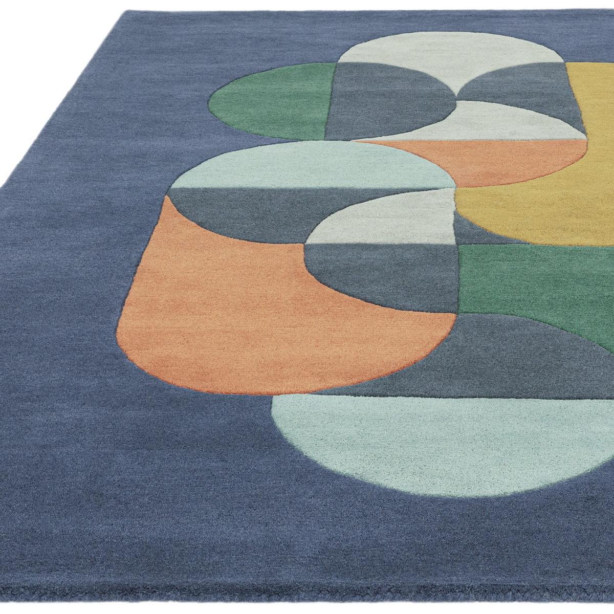 WOLLTEPPICH handgewebt HULL-Beverley, geometrisch, Dunkelblau, 120 x 170 cm - Multicolor, Textil (170/120cm) - KADIMA DESIGN