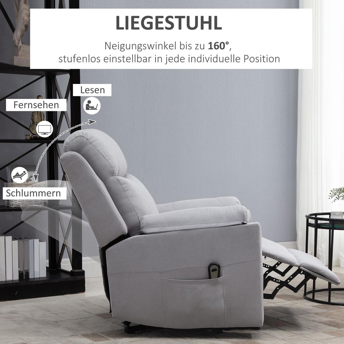 FERNSEHSESSEL mit Aufstehhilfe, Hellgrau - Hellgrau/Schwarz, Textil/Metall (89/102/83cm) - HOMCOM