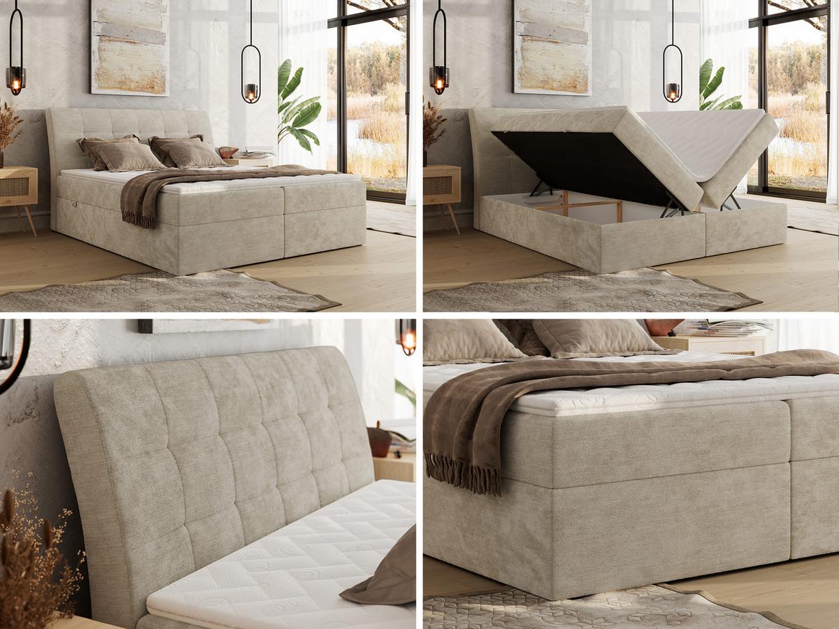 BOXBETT DAGOS 140/200 - Beige Schenille glatt - H3 - Topper Visco - Beige, Textil (140/200cm) - MKS