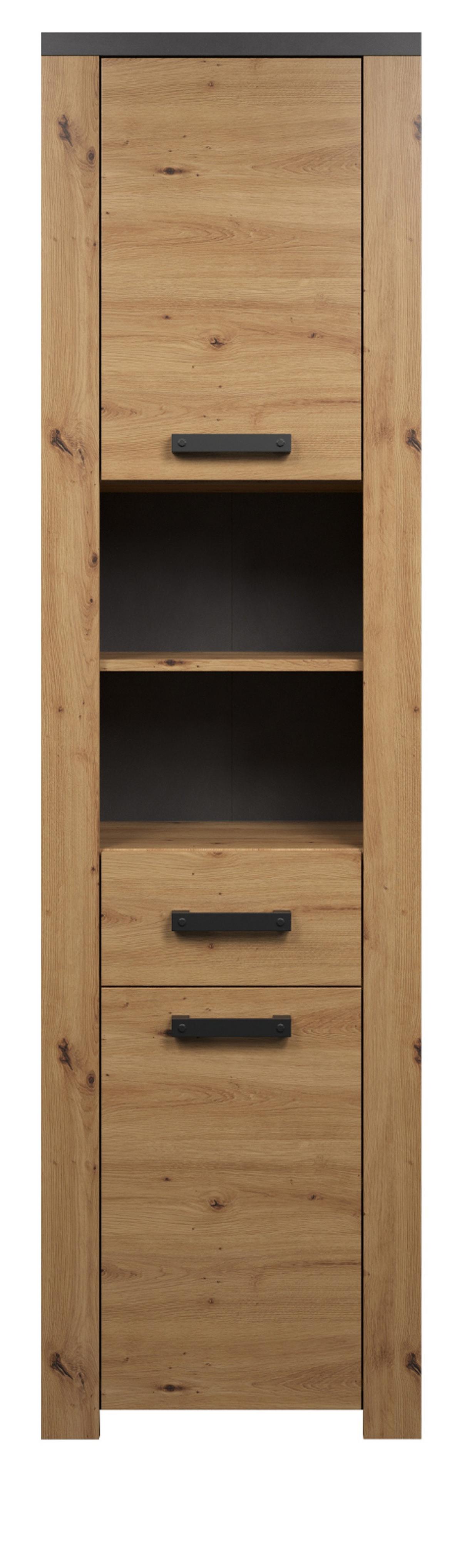 HOCHSCHRANK Eiche Artisan, grau 53 x 196 cm, Badschrank mit 6 Fächern und Vollauszug - Eichefarben/Schwarz, Holzwerkstoff/Kunststoff (53/196/35cm) - Top.Furn