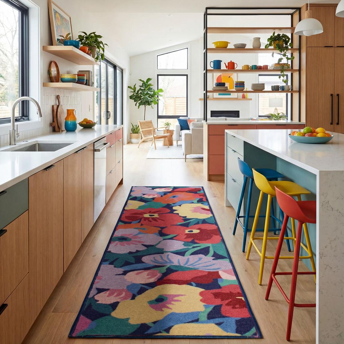 WOLLTEPPICH DAHLIA, floral, Bunt, 80 x 300 cm - Multicolor, Textil (300/80cm) - KADIMA DESIGN