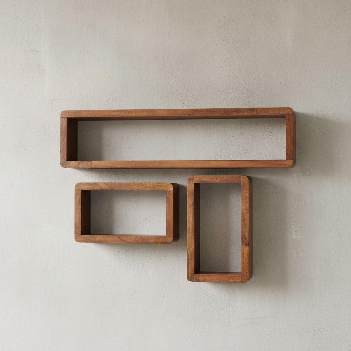 WANDREGAL Set TEKO CUBES Massivholz Abgerundete Ecken, Braun 80x15x20 cm - Braun, Holz (80/20/15cm) - KADIMA DESIGN