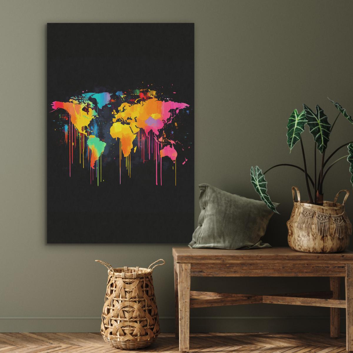 AKUSTIKBILD Weltkarte - Farbe - Bunt - Graffiti - Welt Wanddeko 70x100 cm - Multicolor, Textil (70/100/0.9cm) - MuchoWow