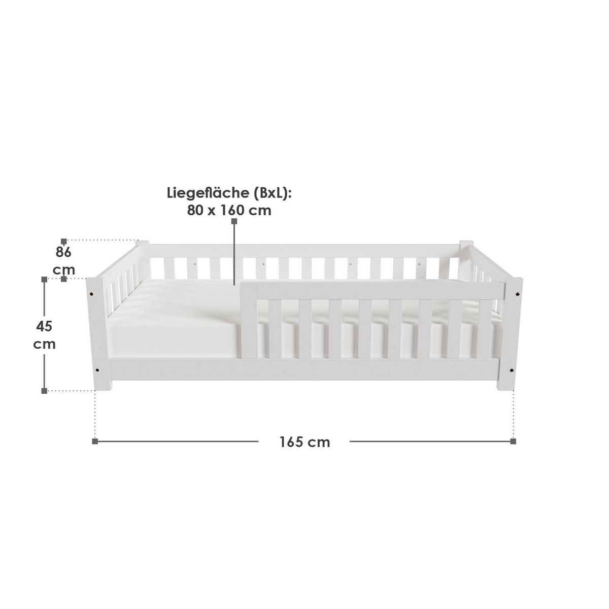 KINDERBETT Naya weiß 80x160 cm - Weiß, Holz (80/160cm) - Juskys