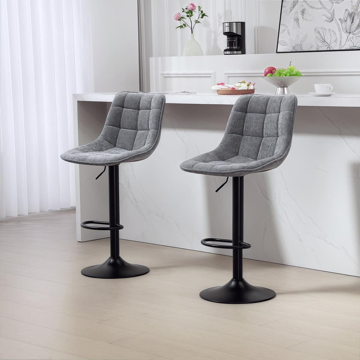 BARHOCKER 2er-Set, Gepolstert Barstuhl mit Lehne, Chenille-Optik Dunkelgrau - Dunkelgrau/Schwarz, Kunststoff/Textil (47/115.5/48cm) - HOMCOM