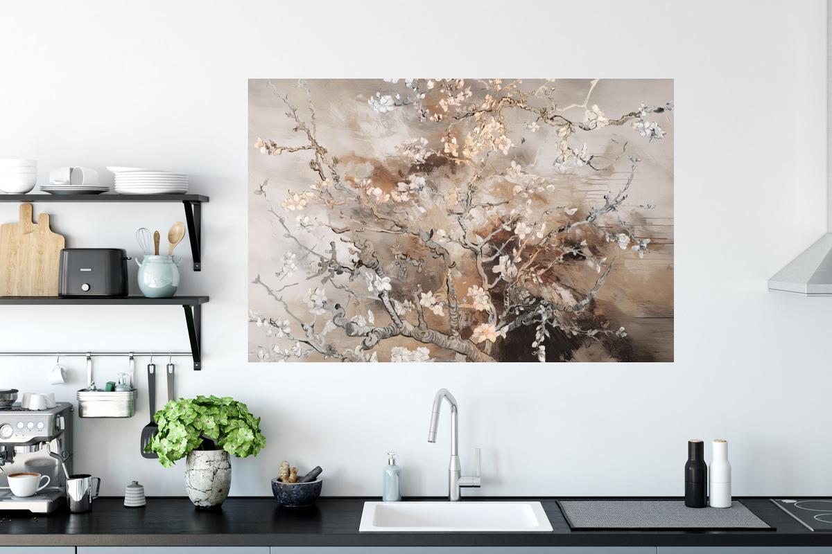 WANDTATTOO Mandelblüte - Kunst - Van Gogh - Beige - Abstrakt Wandsticker 120x80 cm - Braun, Kunststoff (120/80cm) - MuchoWow