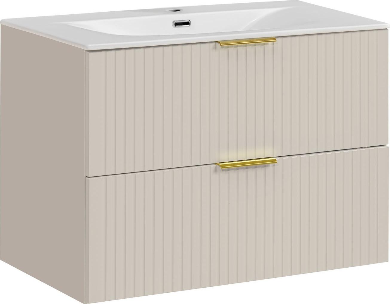WASCHTISCHKOMBI Niva hängend geriffelt in Kaschmir Matt 81/59/46 cm - Kaschmir/Beige, Holzwerkstoff/Kunststoff (81/58.5/46cm) - WFL GROUP