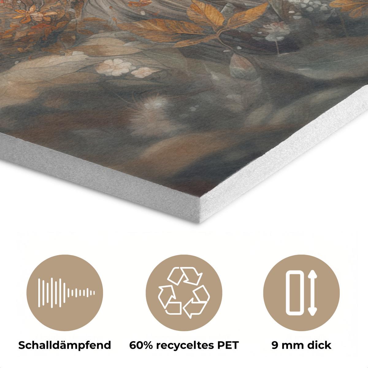 AKUSTIKBILD Löwe - Wildtiere - Pflanzen - Natur - Blumen Wandbilder 60x60 cm - Beige, Kunststoff (60/60/0.9cm) - MuchoWow