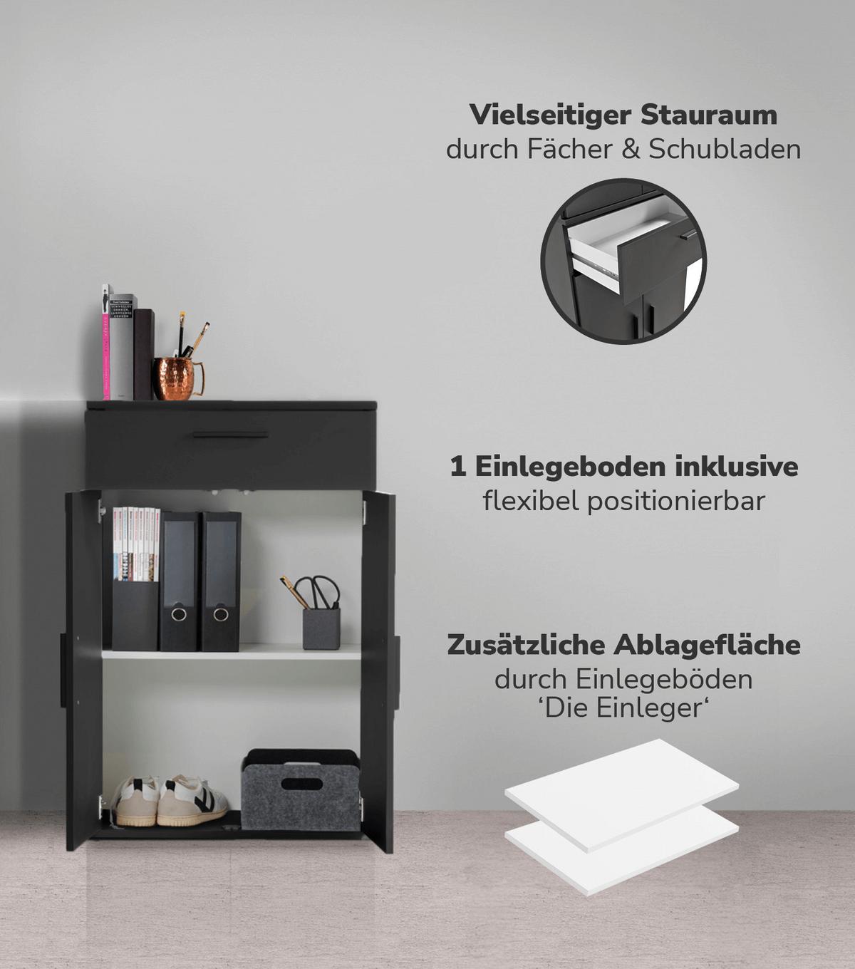 MEHRZWECKSCHRANK Der Praktische - Anthrazit/Schwarz, Holzwerkstoff (60/91/34cm) - Mokebo