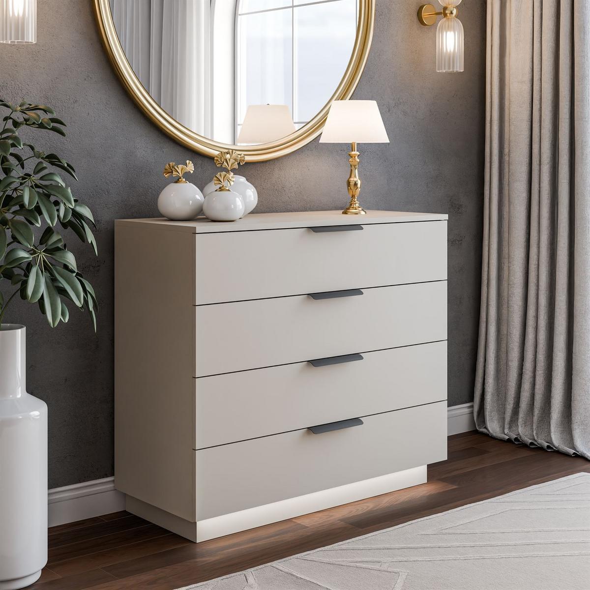 KOMMODE LINA KASCHMIR 95 mit LED-Beleuchtung auf Sockel Schwarz - Kaschmir, Holzwerkstoff (95/84/40cm) - Lookway