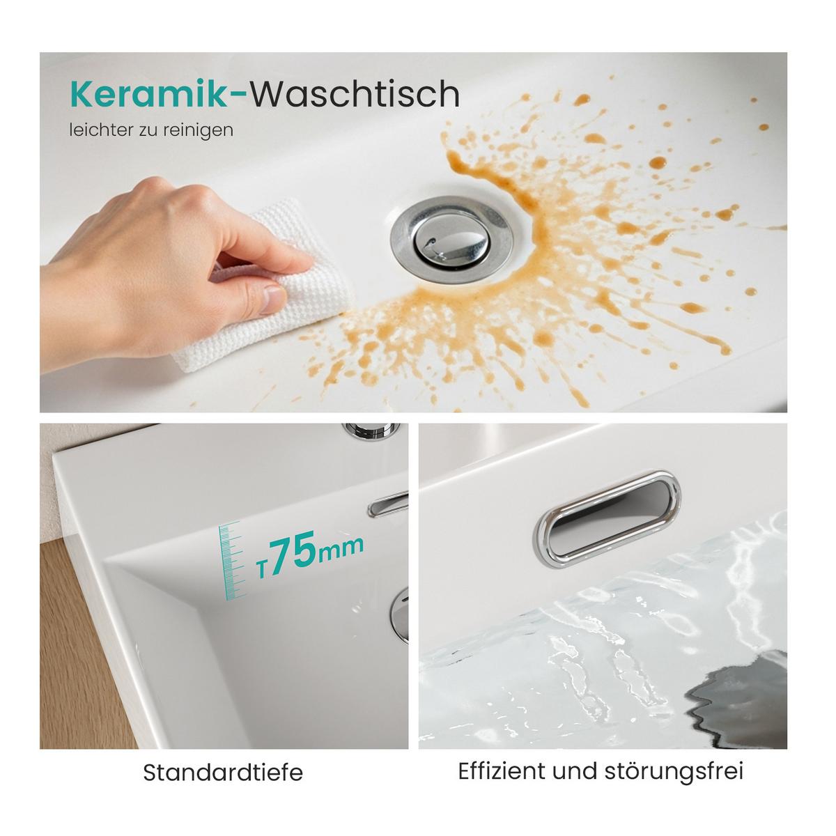 WASCHBECKEN mit Überlauf Weiß 51,5 / 36 / 13 cm - Weiß Hochglanz, Keramik (51/13/36cm) - EMKE
